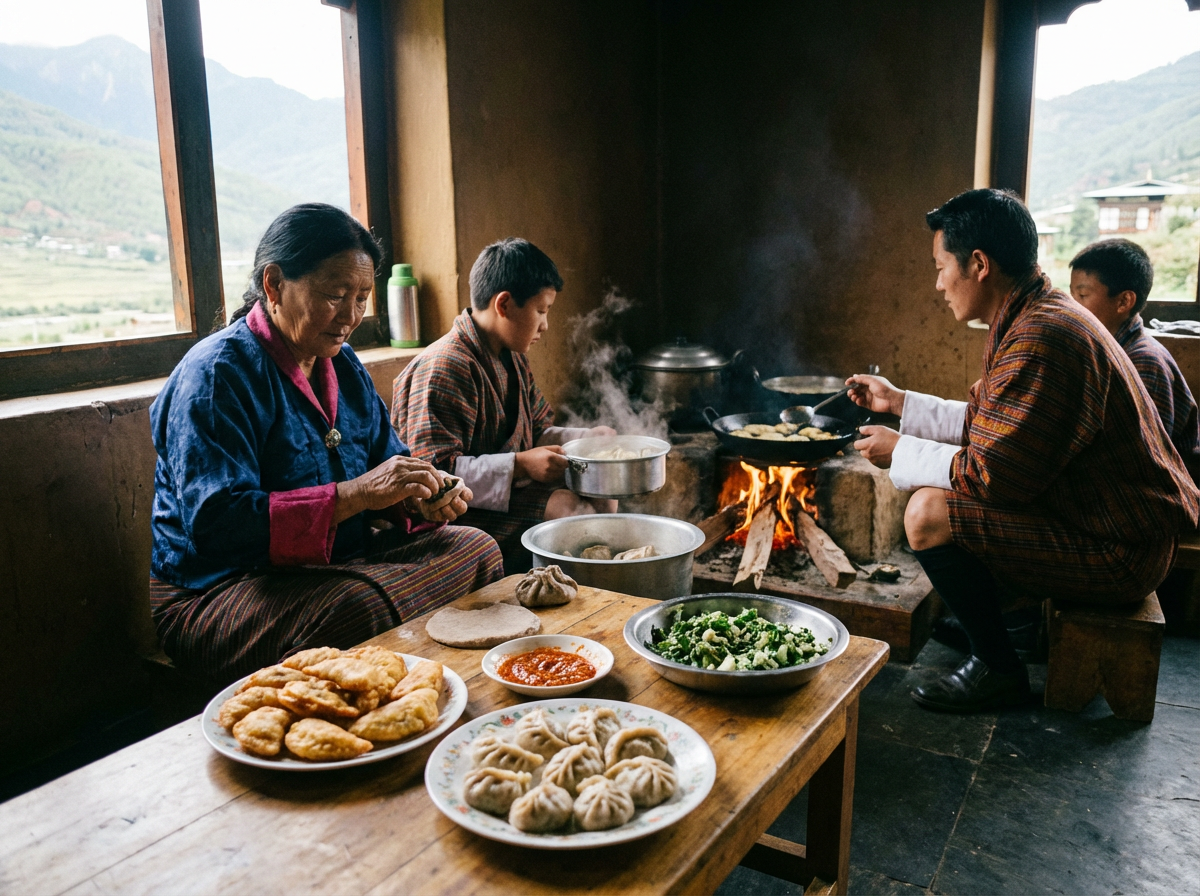 Hoentay, die traditionellen Buchweizen-Teigtaschen aus dem Haa-Tal, frisch zubereitet
