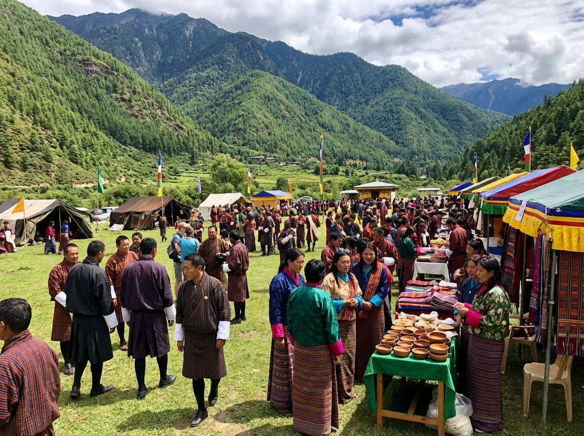 Traditionell gekleidete Einheimische beim Haa Summer Festival im grünen Haa-Tal