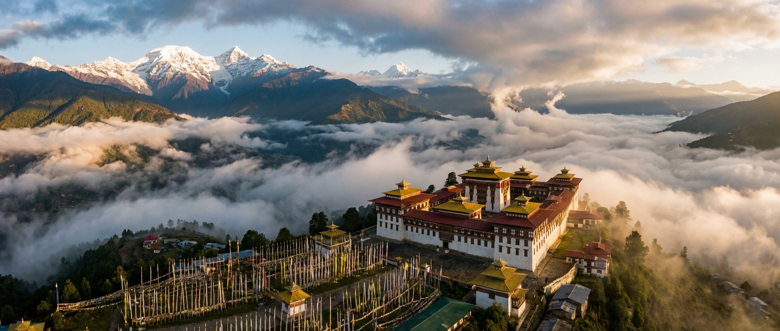 Bhutan Himalaya Landschaft mit traditionellem Dzong