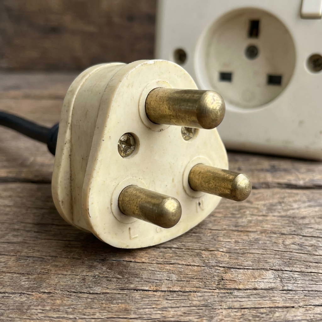 Indischer Stecker Typ D – drei große runde Stifte in Dreiecksformation