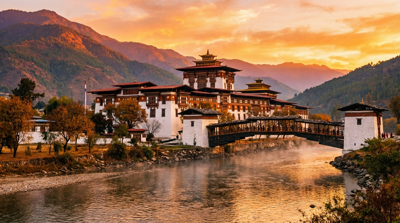 Punakha Dzong in der Abendsonne - Highlight der klassischen 7-Tage-Route