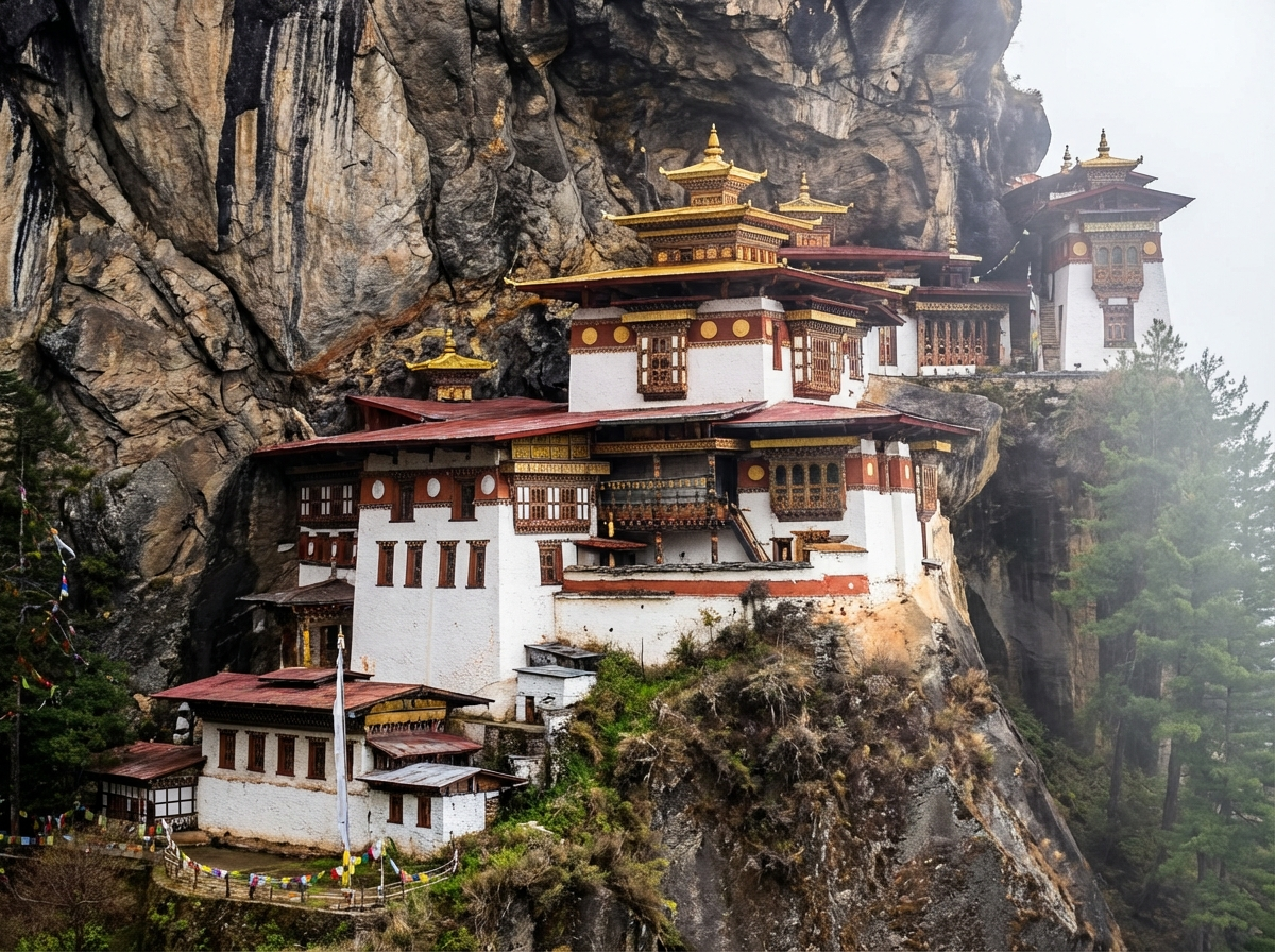 Nahaufnahme des Tigernest-Klosters an der Felswand