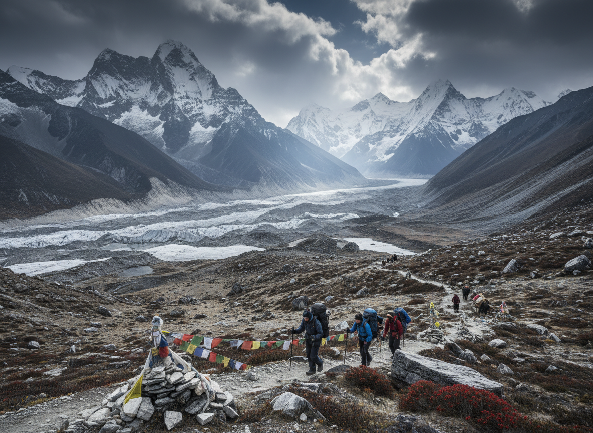 Einsame Berglandschaft auf dem legendären Snowman Trek in Bhutan
