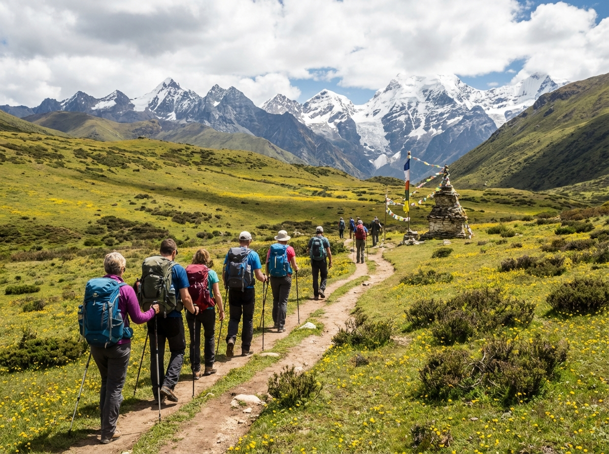 Die klassische Jomolhari Trek Route durch verschiedene Landschaftszonen