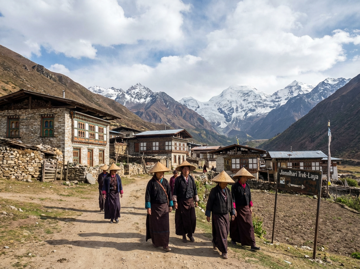 Das abgelegene Dorf Laya beim erweiterten Jomolhari Trek